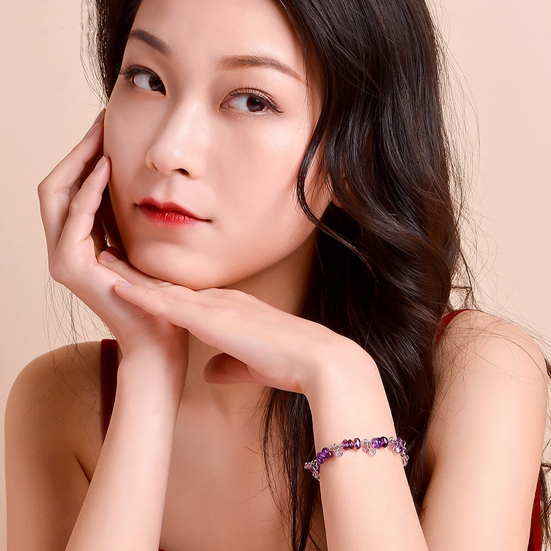 石头记 魅力放送 小众设计 不规则碎石 合成紫晶 手链 女款