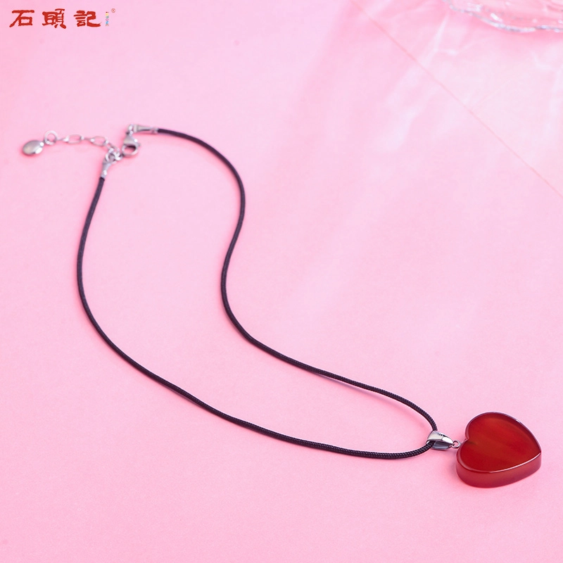 石头记 红心型 吊坠 锁骨链 爱心#好运#好运 玛瑙 项链 男女同款情侣款