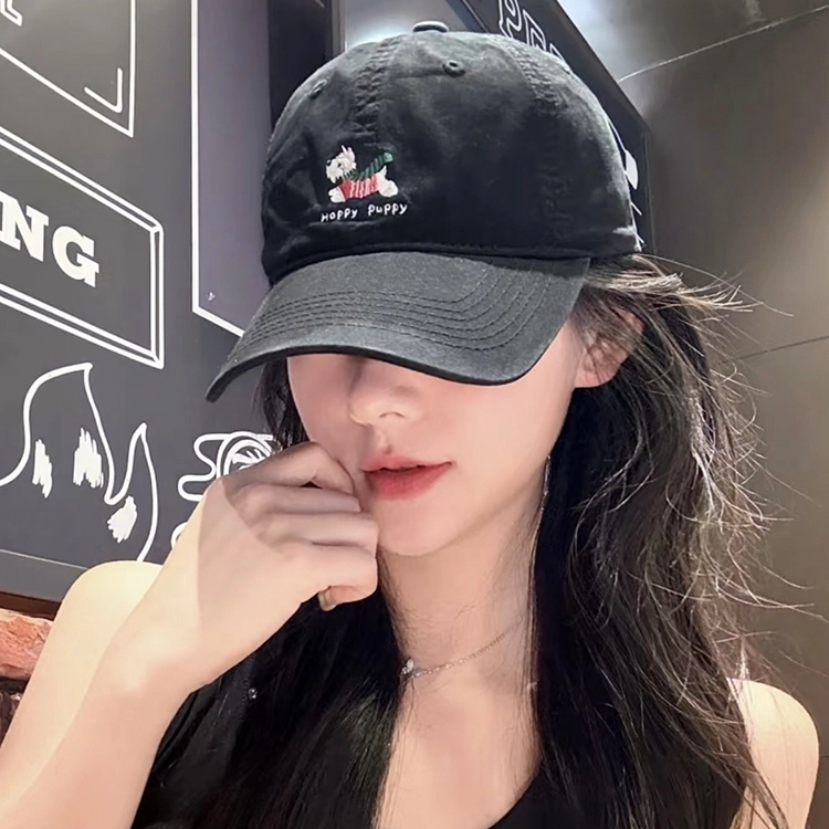 玄唐 可爱小狗刺绣软顶复古百搭大头围显脸小 棉 鸭舌帽 男女同款情侣款