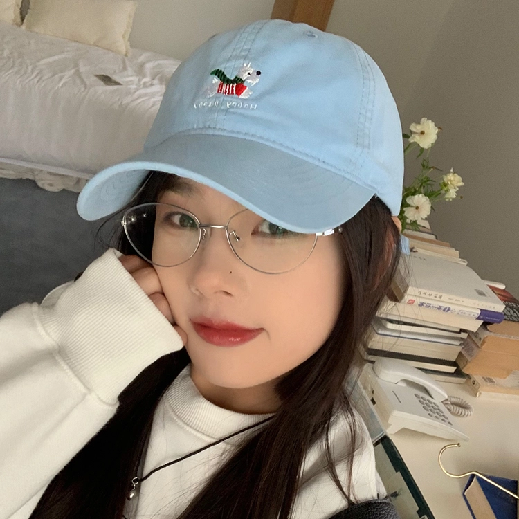 玄唐 可爱小狗刺绣软顶复古百搭大头围显脸小 棉 鸭舌帽 男女同款情侣款