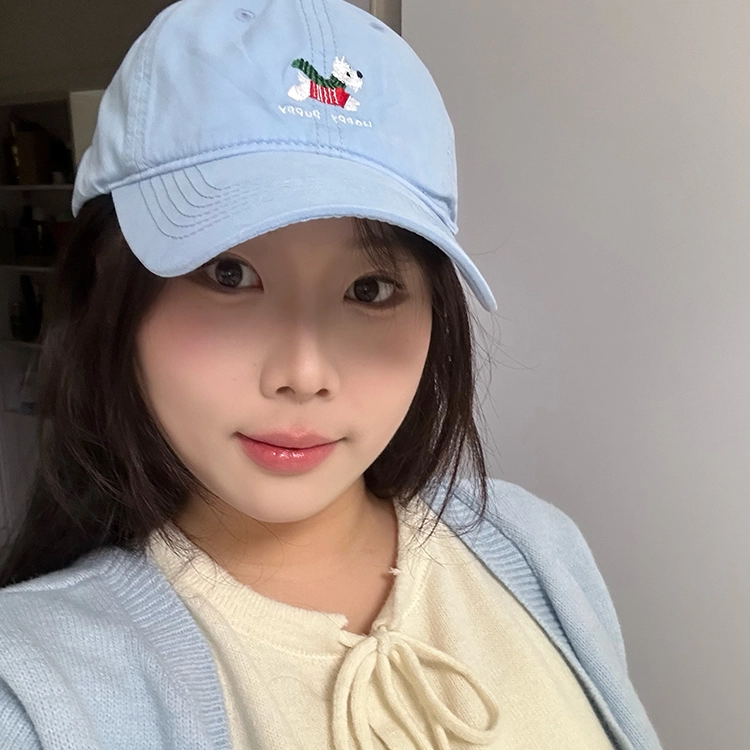 玄唐 可爱小狗刺绣软顶复古百搭大头围显脸小 棉 鸭舌帽 男女同款情侣款