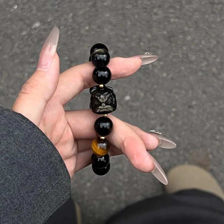 玄唐 国潮纳福八方来财#好运 黑曜石 手串 男女同款情侣款