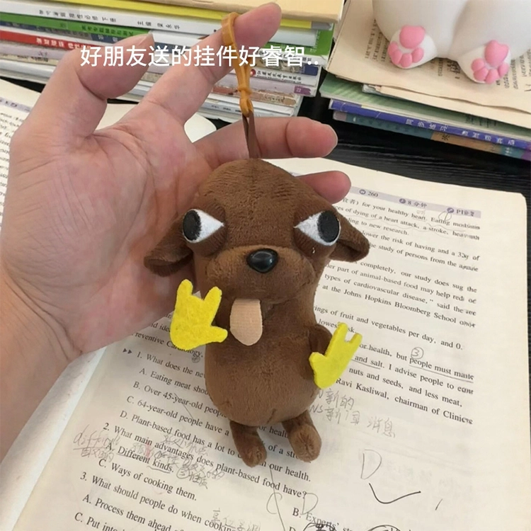 玄唐 洗袜袜沙雕抽象丑萌嘻哈吉娃娃毛绒公仔挂饰包包 聚酯纤维 挂件 男女同款情侣款