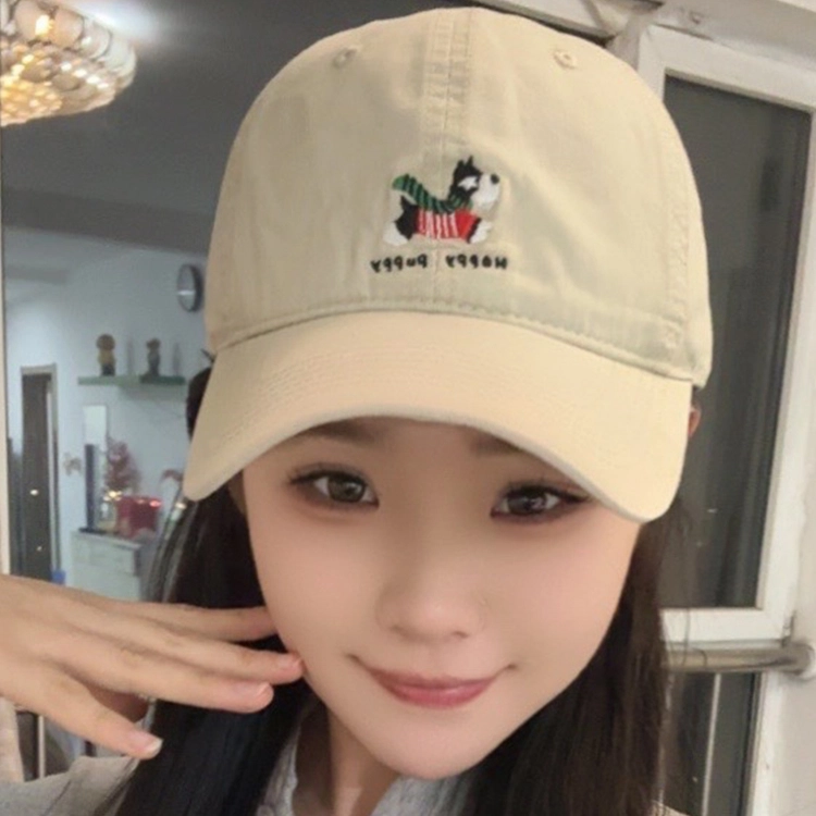 玄唐 可爱小狗刺绣软顶复古百搭大头围显脸小 棉 鸭舌帽 男女同款情侣款