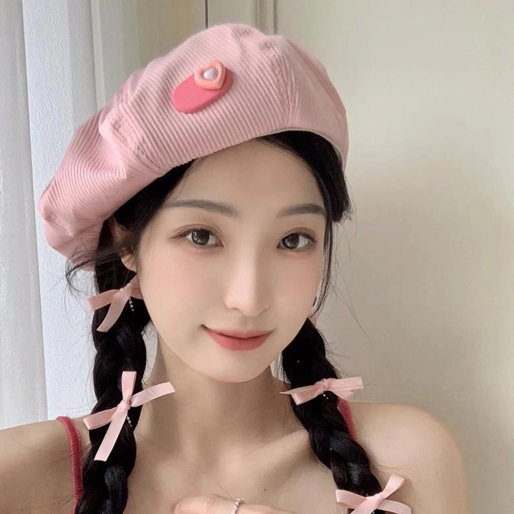 玄唐 日系甜美爱心多巴胺元气薄款出游学生时尚百搭显脸小画家 腈纶 贝雷帽 女款
