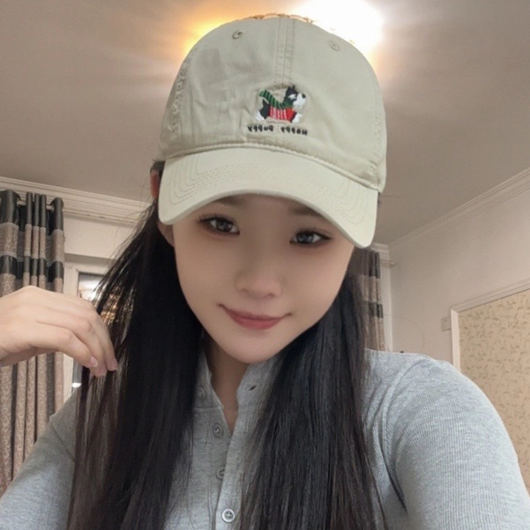 玄唐 可爱小狗刺绣软顶复古百搭大头围显脸小 棉 鸭舌帽 男女同款情侣款
