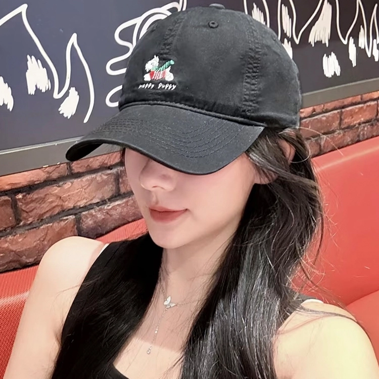 玄唐 可爱小狗刺绣软顶复古百搭大头围显脸小 棉 鸭舌帽 男女同款情侣款