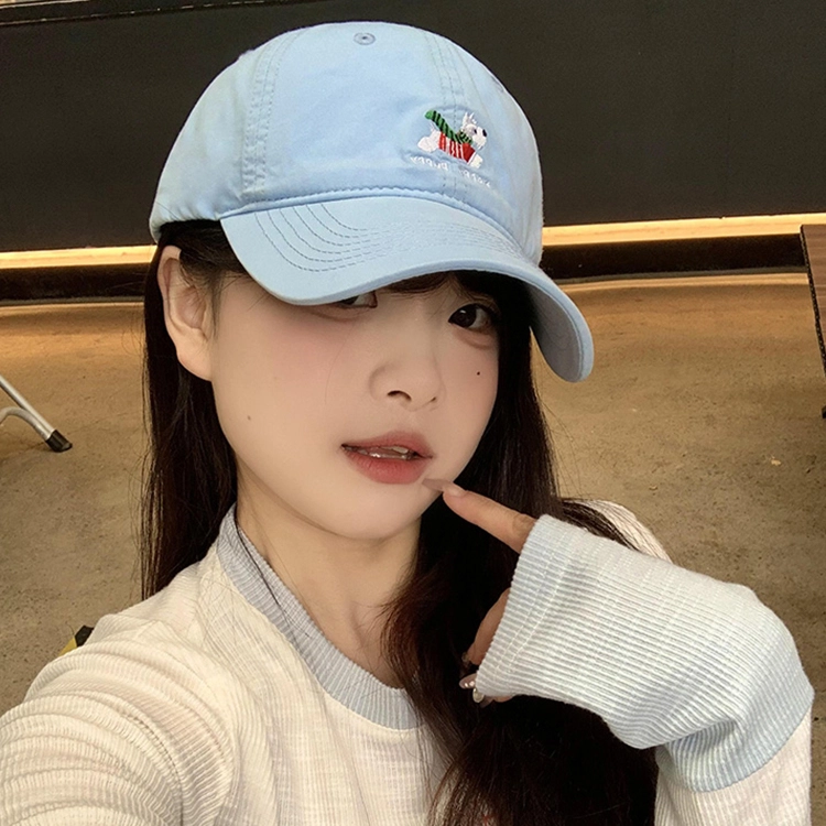 玄唐 可爱小狗刺绣软顶复古百搭大头围显脸小 棉 鸭舌帽 男女同款情侣款