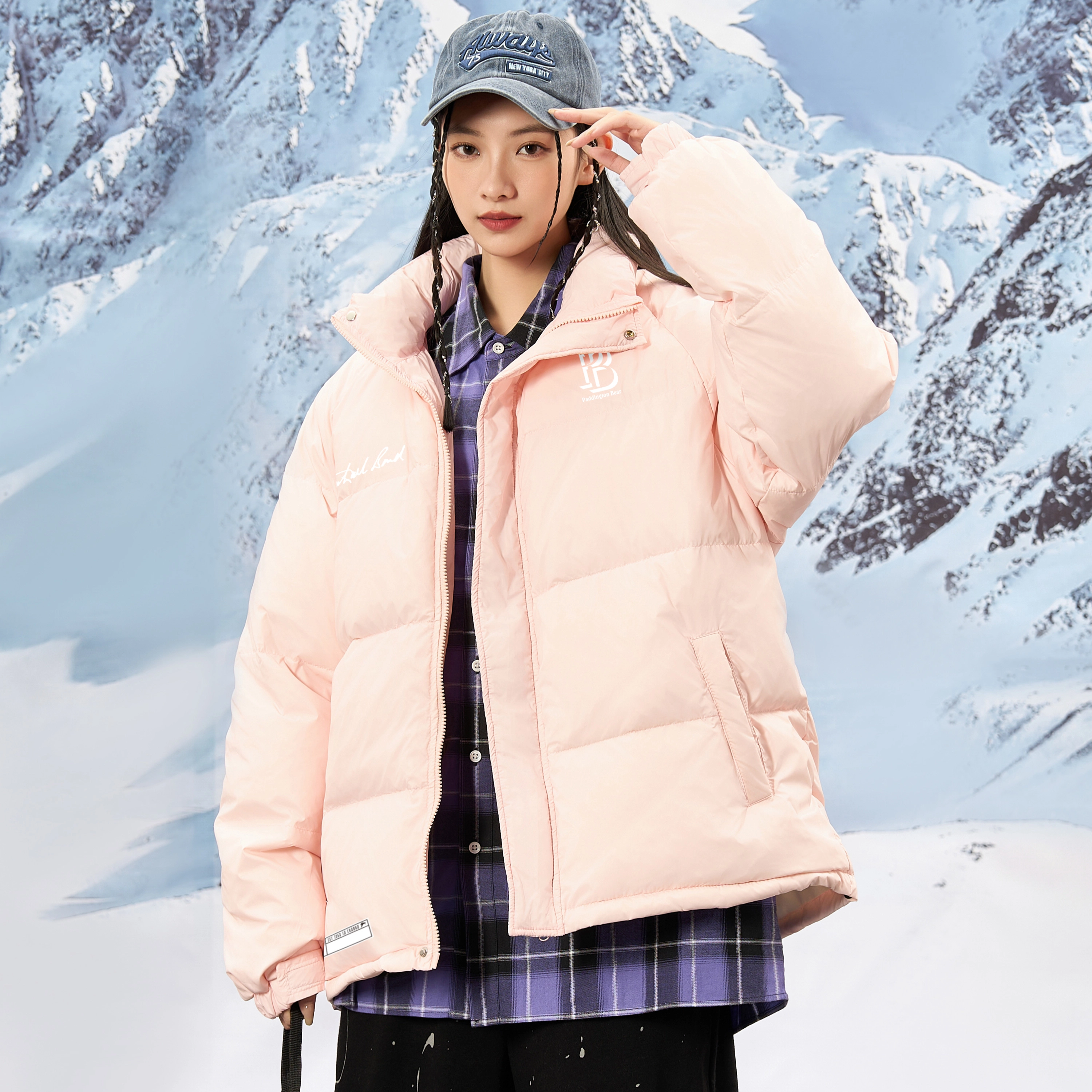 帕丁顿熊 基础款纯色英文字母印花加厚防寒保暖羽绒服 男女同款