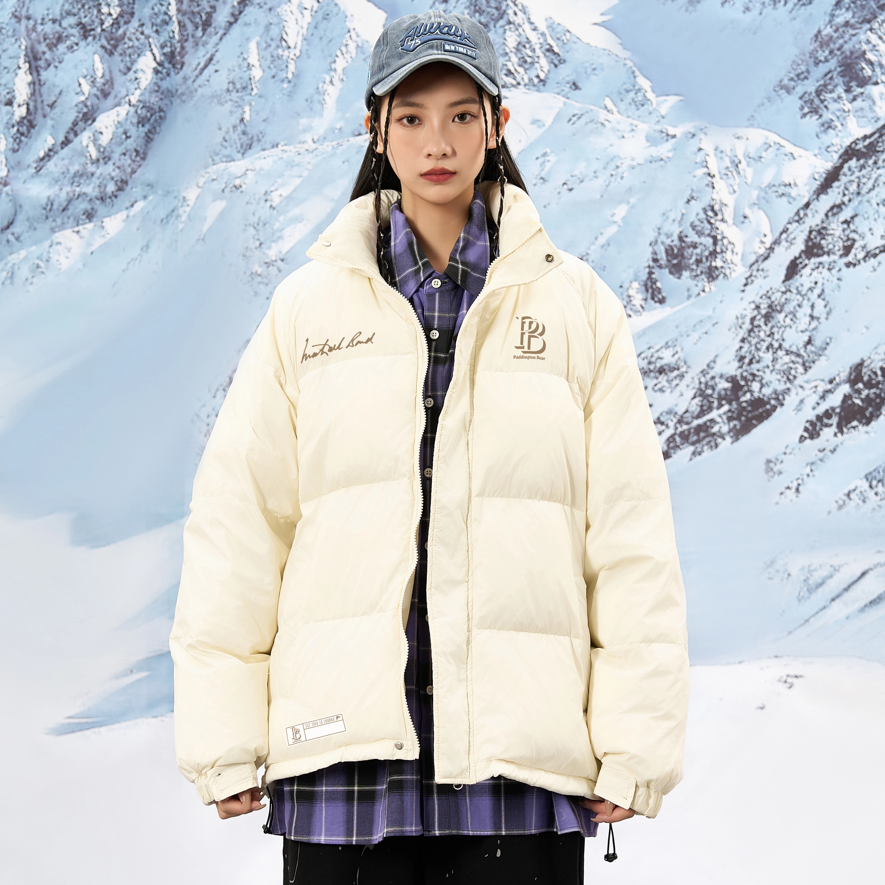 帕丁顿熊 基础款纯色英文字母印花加厚防寒保暖羽绒服 男女同款