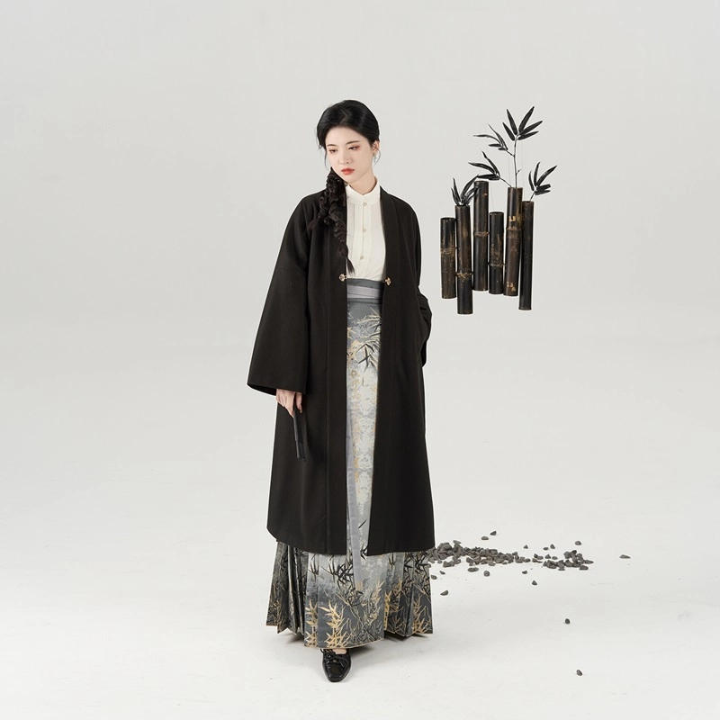 竹临叶织造司原创明制汉服新中式内搭衬衫水墨晕染织金马面裙半裙