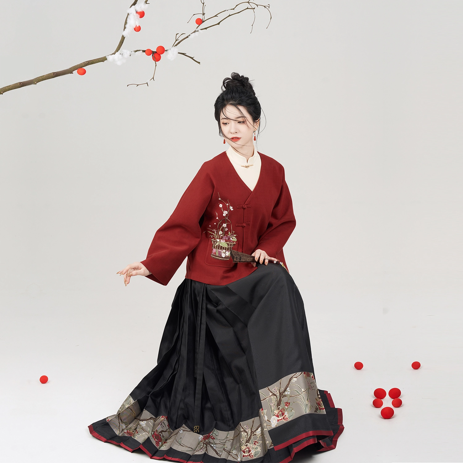 福枝织造司原创明制新年汉服新中式喜庆外套仿古画卷感马面裙日常