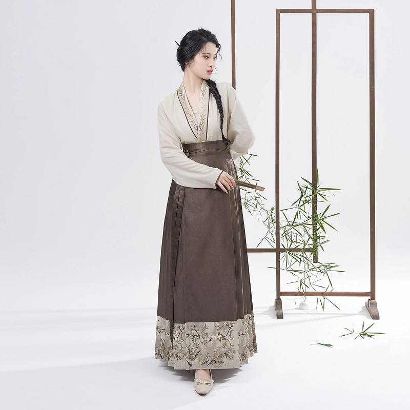 织造司 原创明制仿妆花飞机袖百搭吊带水墨国风马面裙套装汉服 女款