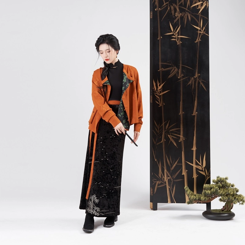 若瑛织造司原创宋制汉服新中式上衣内搭高领衫刺绣丝绒旋裙半身裙