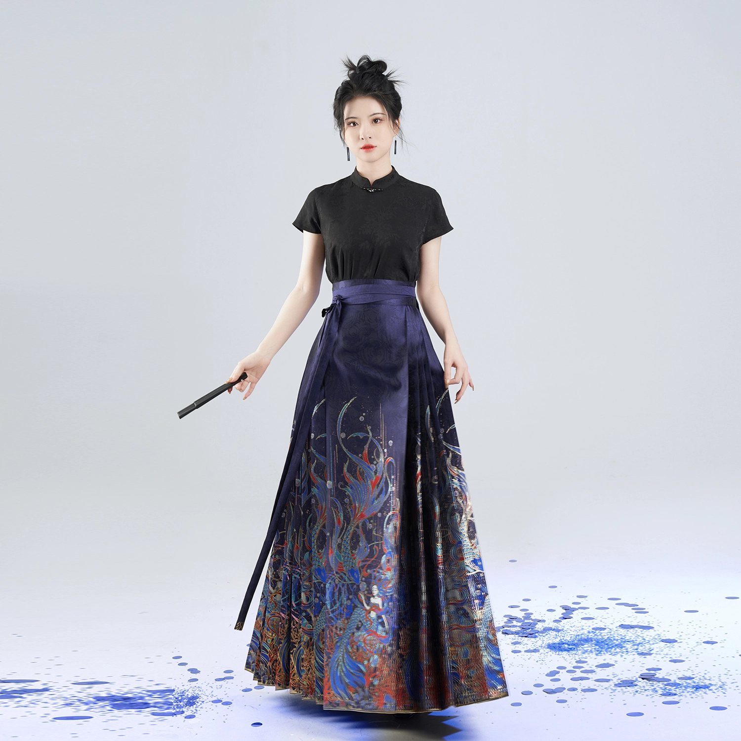 与鲛和颂织造司原创明制马面裙汉服配轻奢高级感暗纹提花短袖上衣
