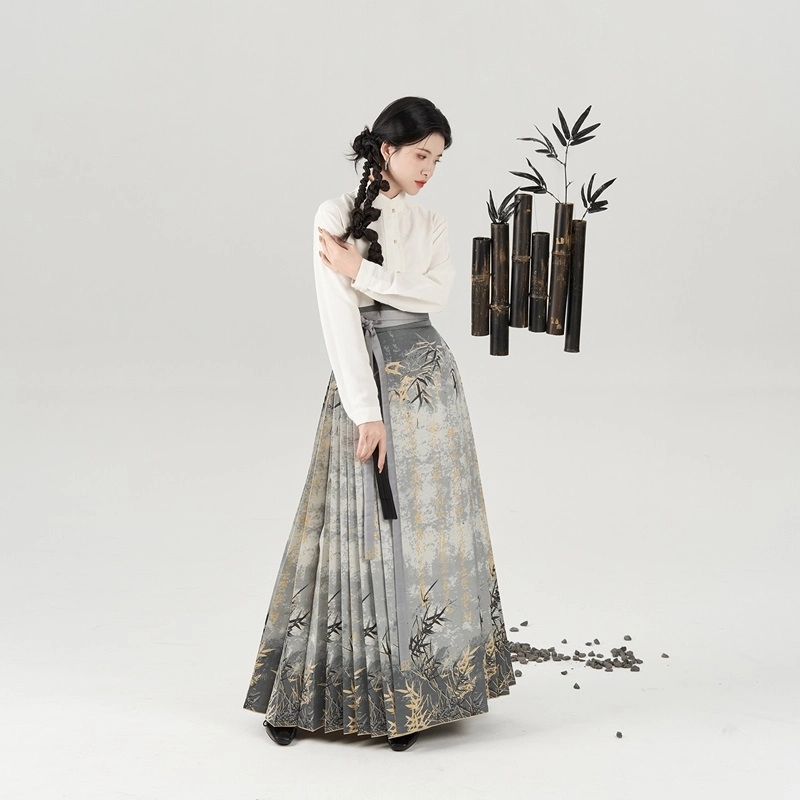 竹临叶织造司原创明制汉服新中式内搭衬衫水墨晕染织金马面裙半裙