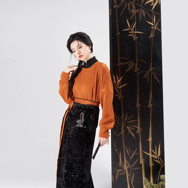 若瑛织造司原创宋制汉服新中式上衣内搭高领衫刺绣丝绒旋裙半身裙