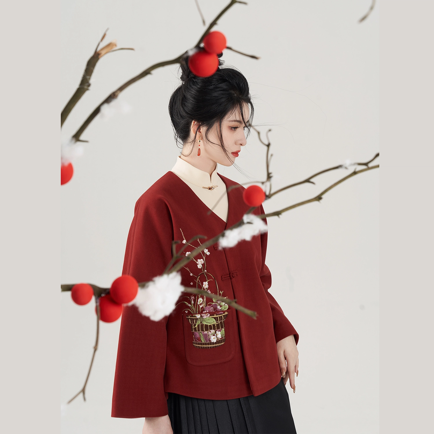 福枝织造司原创明制新年汉服新中式喜庆外套仿古画卷感马面裙日常