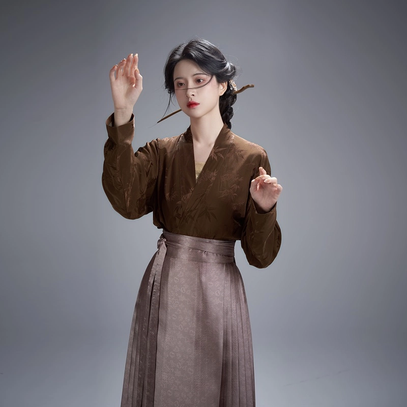织造司 原创明制女装汉服 女款 忘空山暗纹提花飞机袖吊带仿妆花马面裙女套装