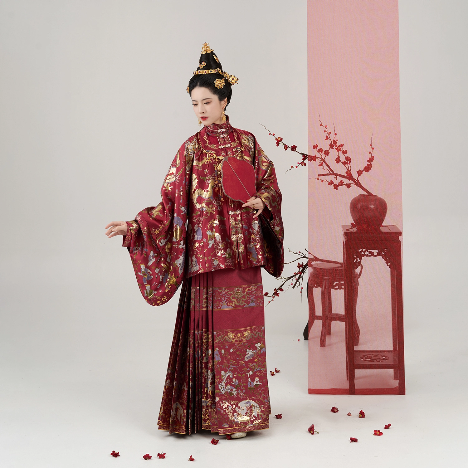 织造司 [永永其祥] 华彩东方秀款方领袄子对襟衫马面裙红色订婚服敬酒服汉服 女款