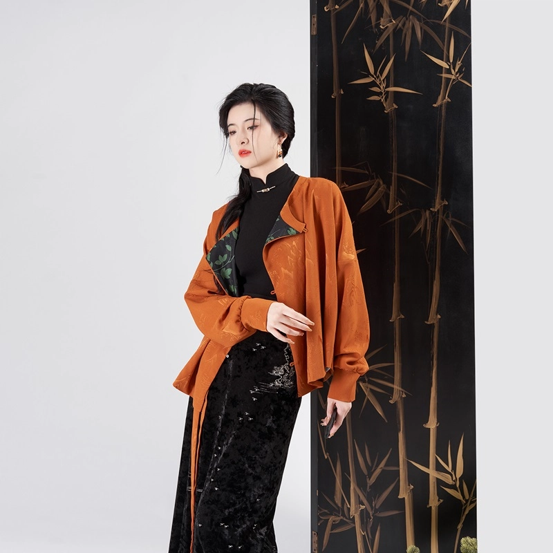 若瑛织造司原创宋制汉服新中式上衣内搭高领衫刺绣丝绒旋裙半身裙