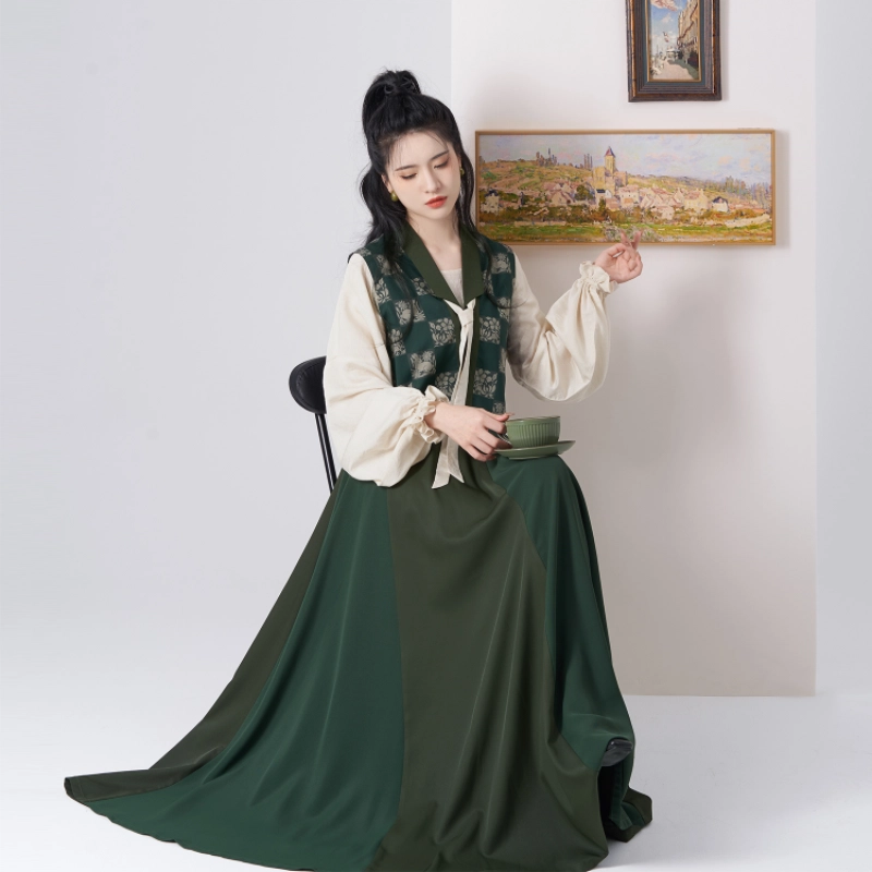百纳织造司原创唐制汉服唐褙子套头圆领衫改良八破裙显高显瘦夏季