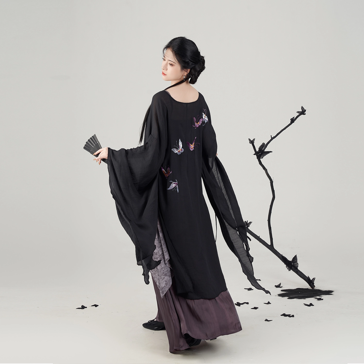 燕尾蝶经典黑色版织造司原创汉服新中式防嗮开衫国风禅意连衣裙女