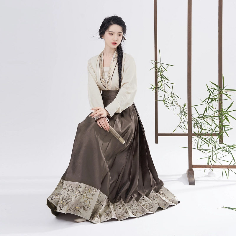 织造司 原创明制仿妆花飞机袖百搭吊带水墨国风马面裙套装汉服 女款