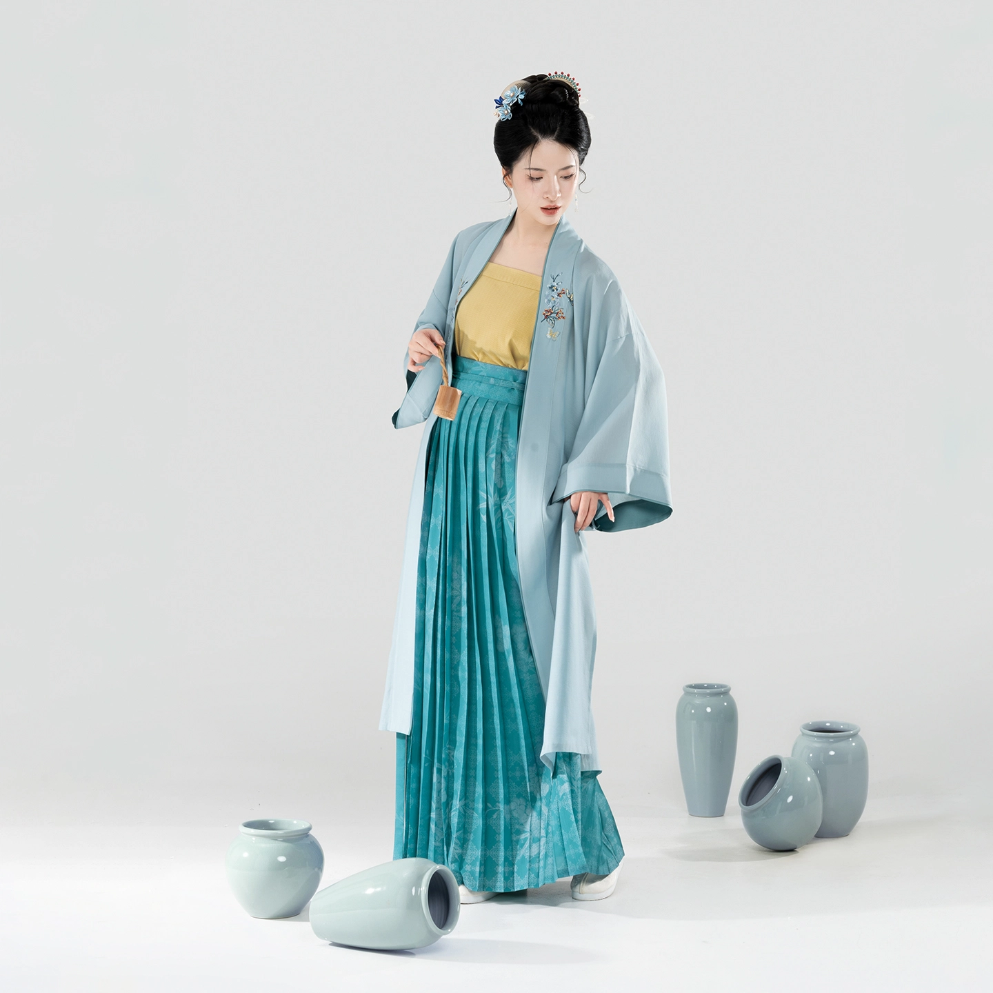 织造司 冰心壶日常宋制轻褙子宋抹吊带一片式半身百褶裙汉服 女款