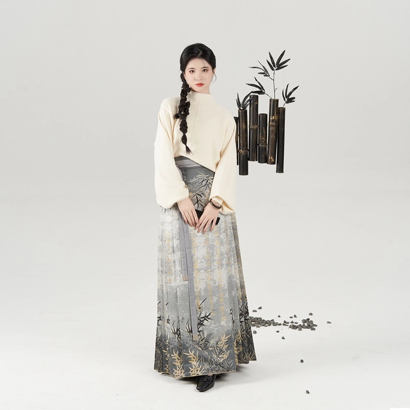 竹临叶织造司原创明制汉服新中式内搭衬衫水墨晕染织金马面裙半裙