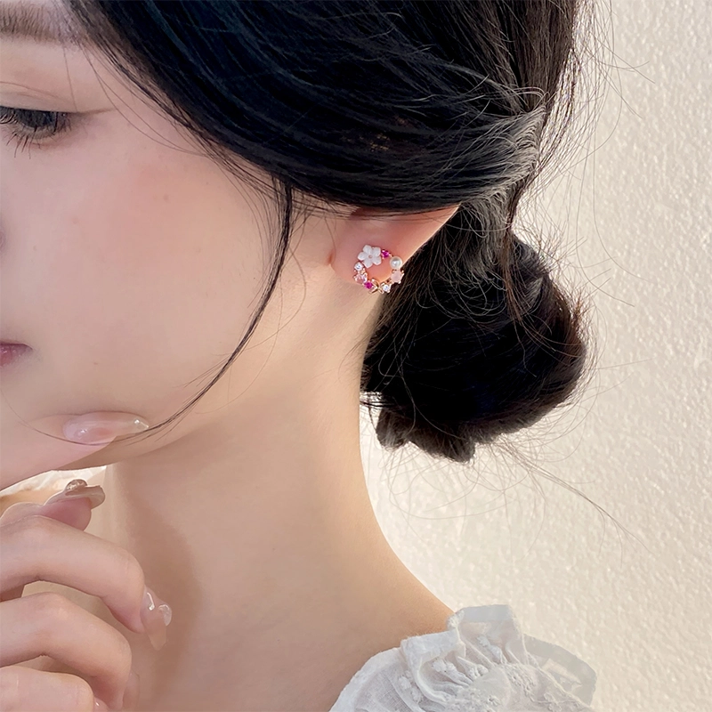 潮色绘 蝴蝶花环小众轻奢独特耳饰 锆石 耳钉 女款