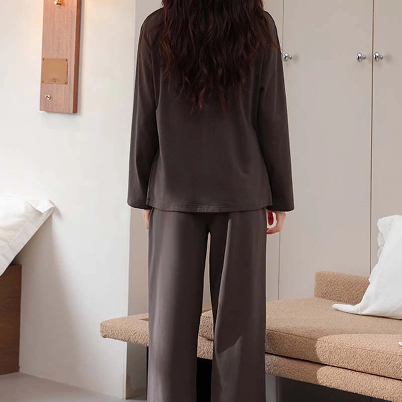 潞优野 简约高级感带胸垫舒适纯棉长袖家居服春秋款睡衣套装 女款