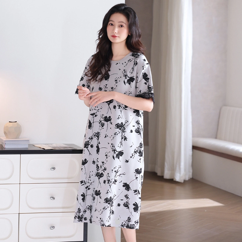 潞优野 舒适圆领透气中长款家居服短袖睡裙 女款