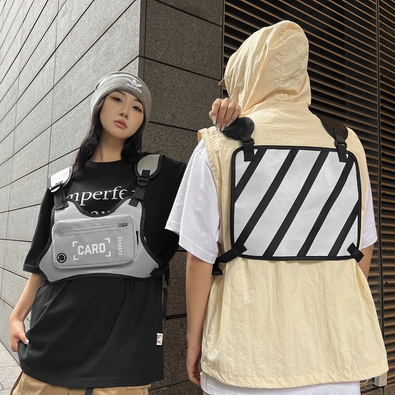 雅鹿 嘻哈战术背心运动跑步多功能机能潮牌马甲式 尼龙 胸包 常规 通用 黑色/灰色