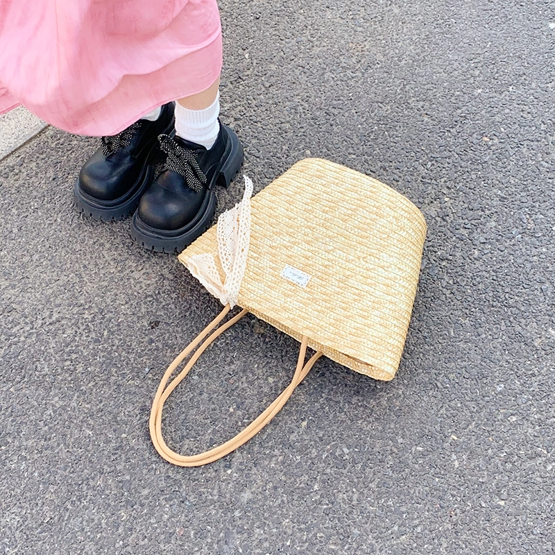 布依诺 海边度假小清新百搭时尚 编织 单肩包 女款 卡其色
