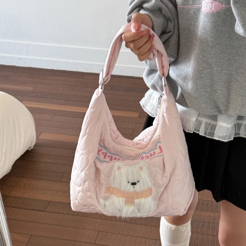 布依诺 可爱毛绒小狗上课托特包通勤 布 单肩包 常规 女款 多色
