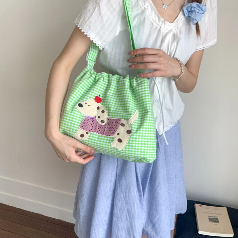 布依诺 撞色格子简约可爱通勤百搭 帆布 托特包斜挎单肩包 女款 多色