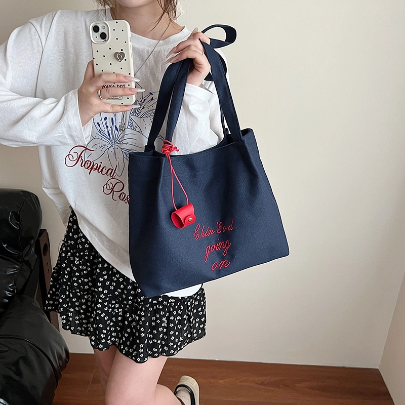 布依诺 韩系慵懒风复古字母通勤 帆布 托特包单肩包 常规 女款 多色