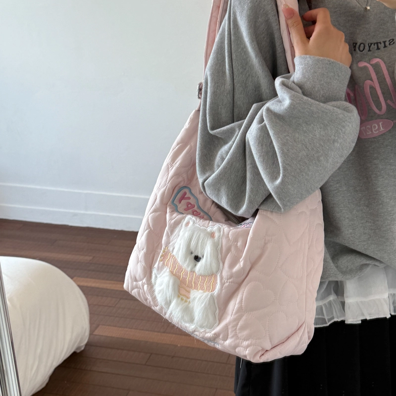 布依诺 可爱毛绒小狗上课托特包通勤 布 单肩包 常规 女款 多色