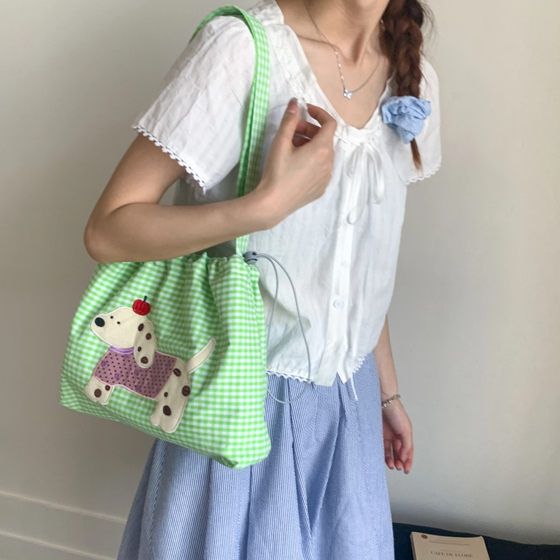 布依诺 撞色格子简约可爱通勤百搭 帆布 托特包斜挎单肩包 女款 多色