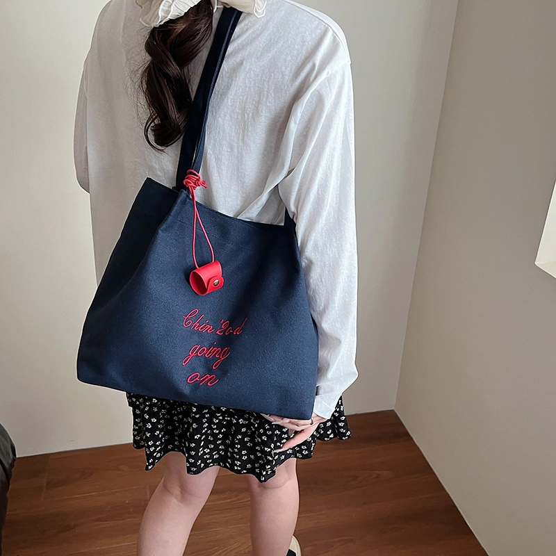 布依诺 韩系慵懒风复古字母通勤 帆布 托特包单肩包 常规 女款 多色