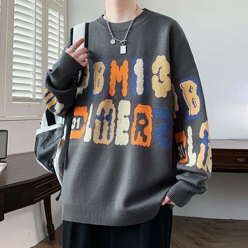 捷帕 保暖加厚字母印花宽松大码圆领套头长袖打底衫外穿内搭时尚潮流舒适百搭针织衫 男女同款