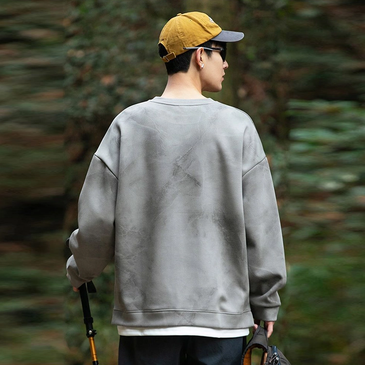 捷帕 美式复古假两件圆领落肩长袖重磅扎染脏脏色百搭打底衫上衣学生休闲通勤套头潮牌卫衣 男女同款