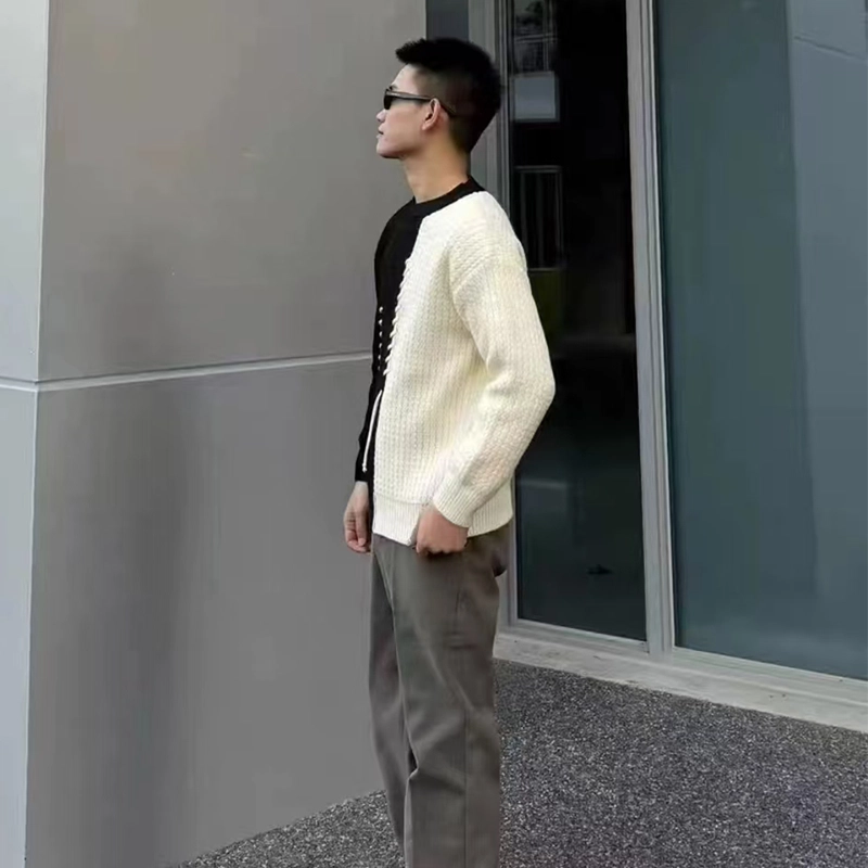 捷帕 美式复古撞色拼接圆领套头落肩长袖上衣外穿内搭保暖舒适宽松大码韩系高街港风潮流针织衫 男女同款