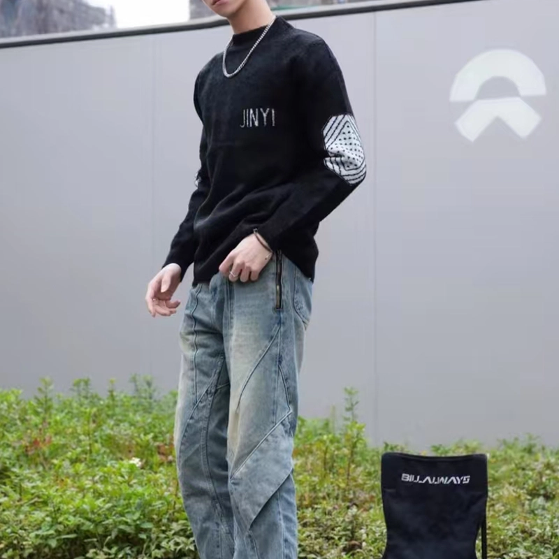 捷帕 保暖舒适仿水貂绒长袖打底衫圆领套头撞色拼接学生青年日常休闲通勤简约百搭基础款针织衫 男女同款