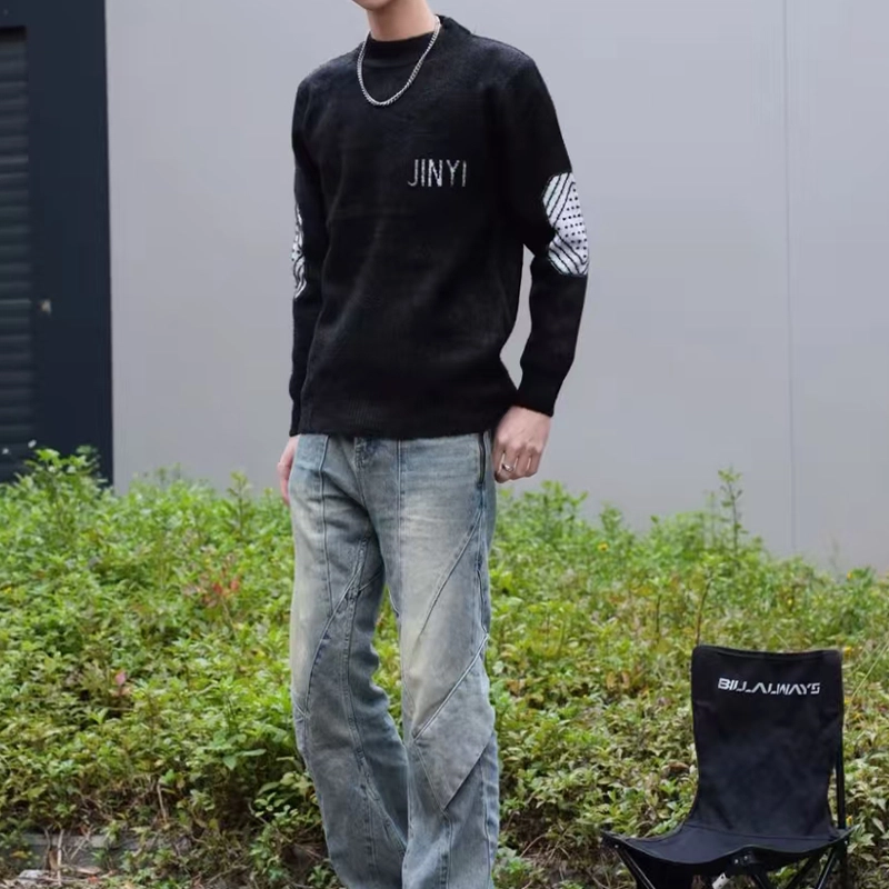 捷帕 保暖舒适仿水貂绒长袖打底衫圆领套头撞色拼接学生青年日常休闲通勤简约百搭基础款针织衫 男女同款
