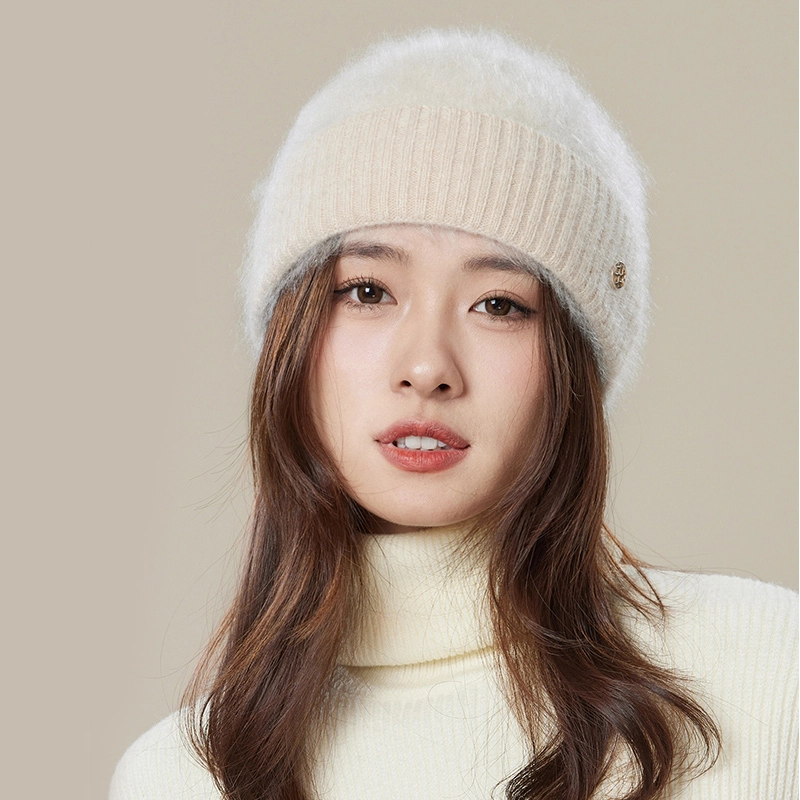 玖慕 纯羊绒 针织 秋冬季 加厚长绒保暖显脸小护耳 绒线帽 女款