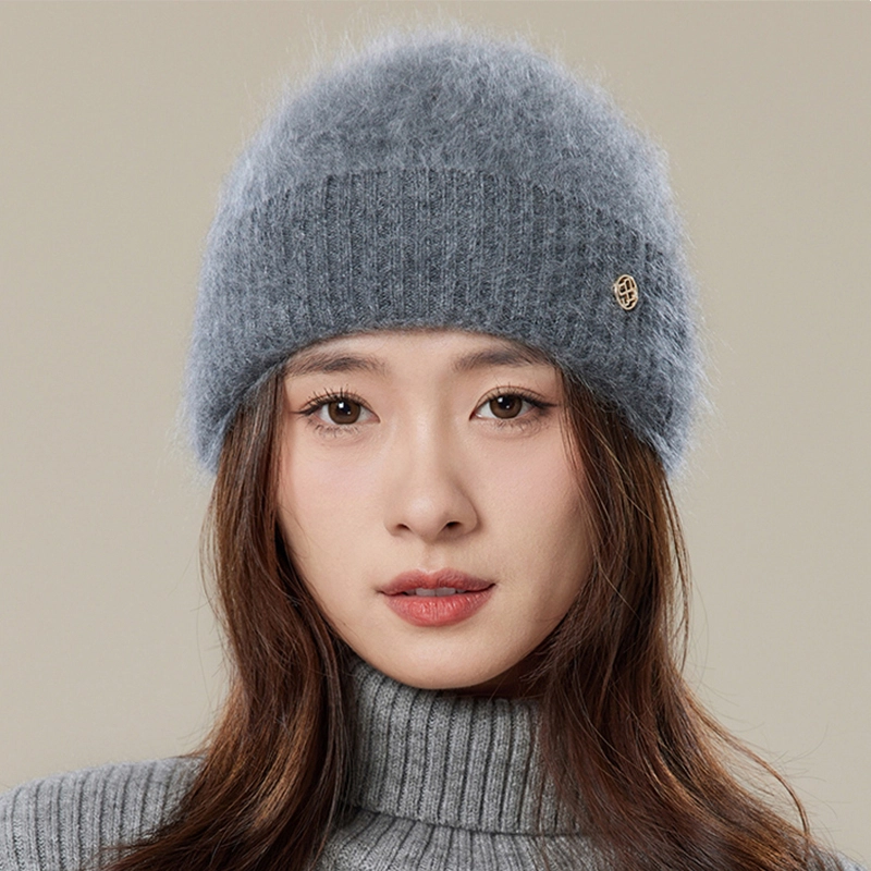 玖慕 纯羊绒 针织 秋冬季 加厚长绒保暖显脸小护耳 绒线帽 女款