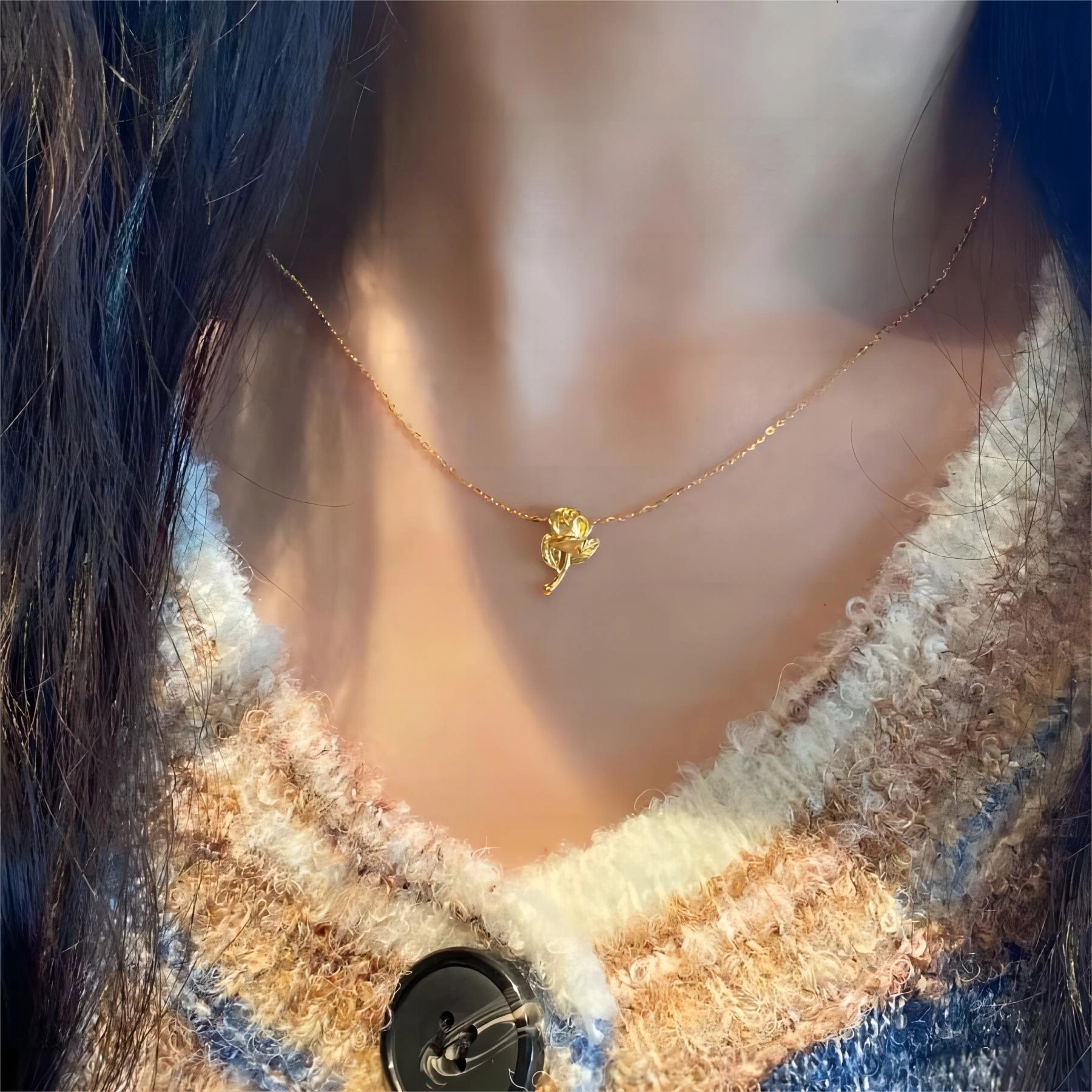金临门 新中式 国潮  玫瑰花轻奢小众 高级感 花开富贵山茶花朵 足金 一口价 黄金项链 女款
