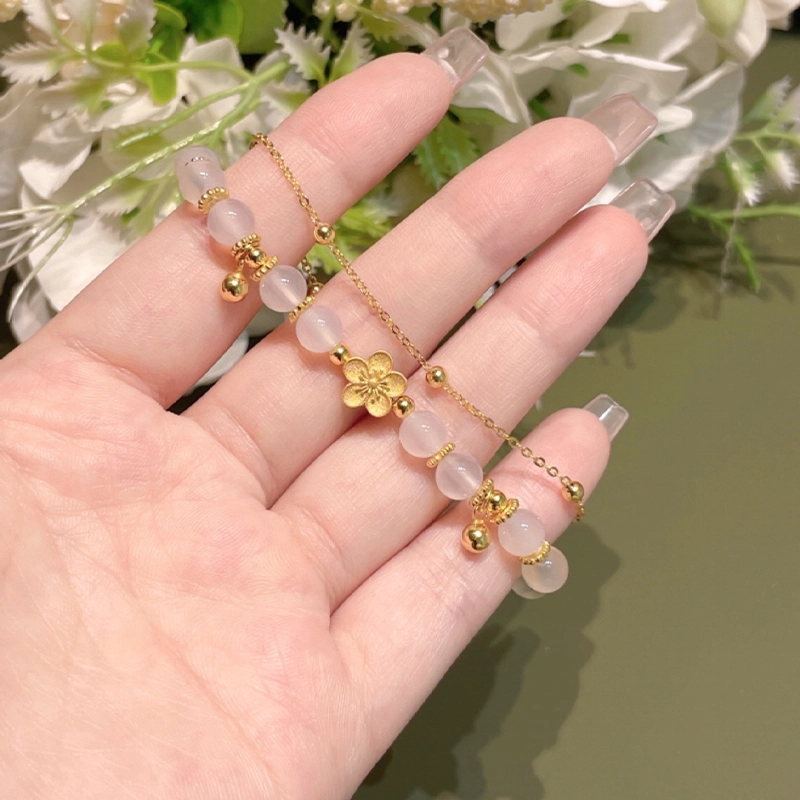 华髻 玉见桃花 桃你欢心 小众设计高级感轻奢古风 可调节双层叠戴 玉髓 手串 男女同款情侣款